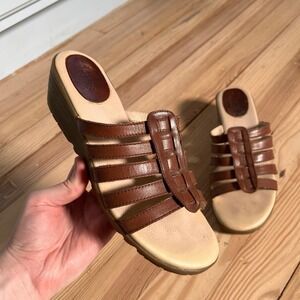 GH Bass Brown Caged Wedge Slide Sandals Womens Vintage Style Platform Open Toe